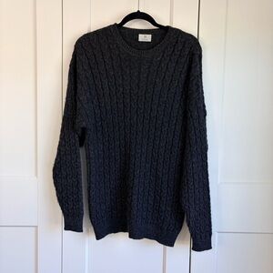 TUMI 100% Baby Alpaca Dark Heather Grey Cable Knit Sweater | L